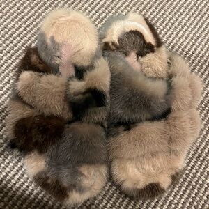 Mink fur army print sandal slippers